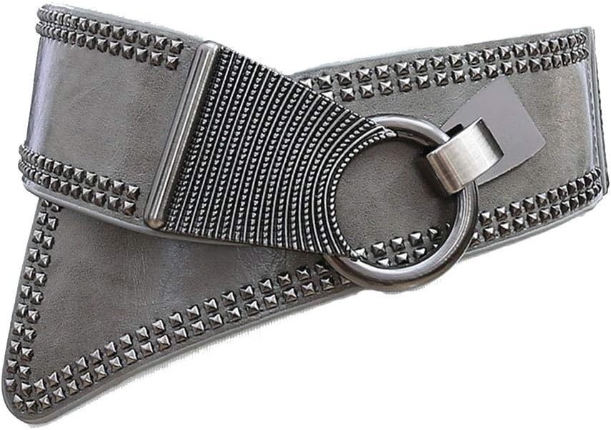 UIYTR Steampunk Style High Elastic Waist Belt for Women Wide Elastic Waistband With Punk Rivets Studs
