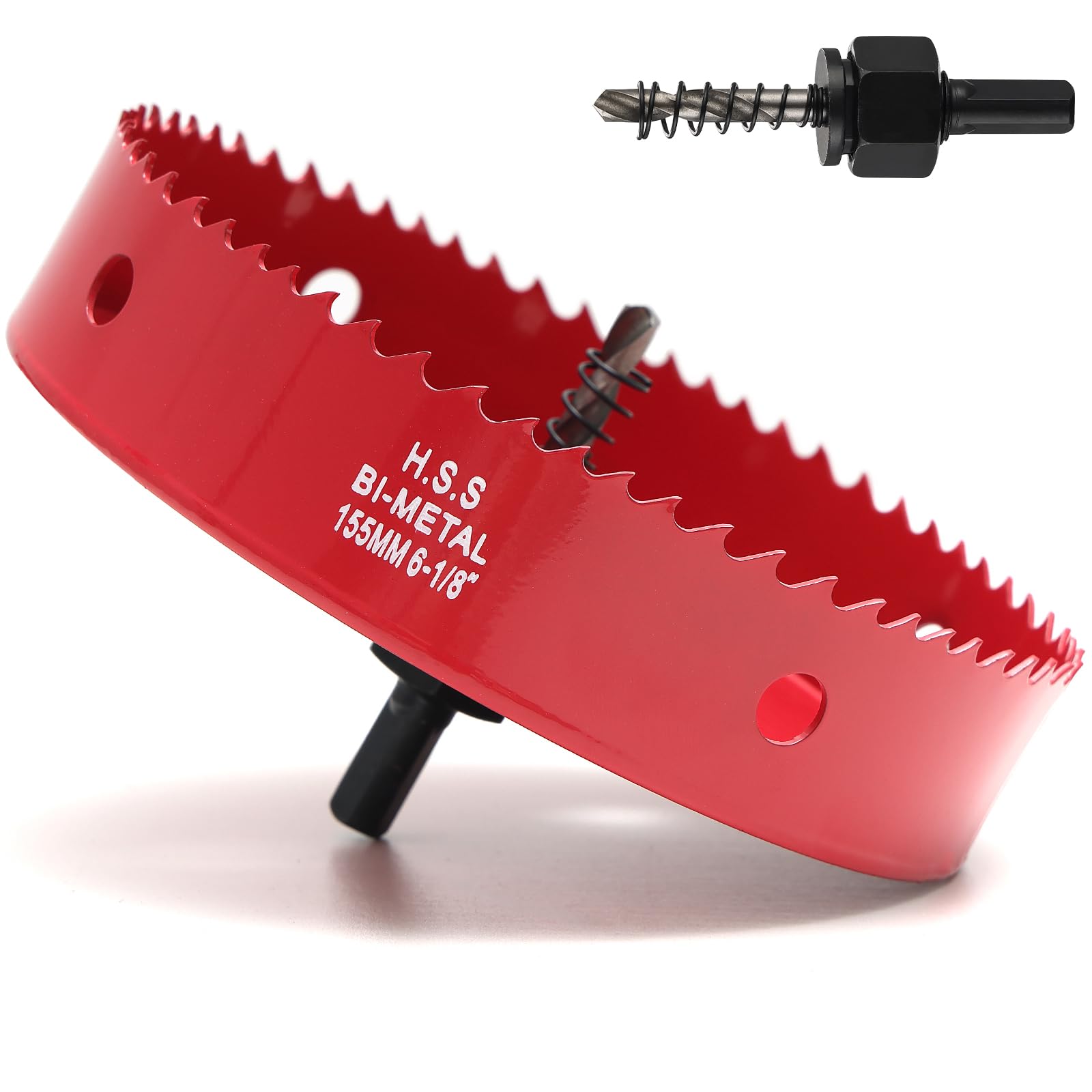 155mm Hole Saw, HSS Bi-Metal Hole Cutter with Drill Bit, Heavy Duty Hole Saw for Wood, Plastic, Drywall, Fiberglass, Red — image 1