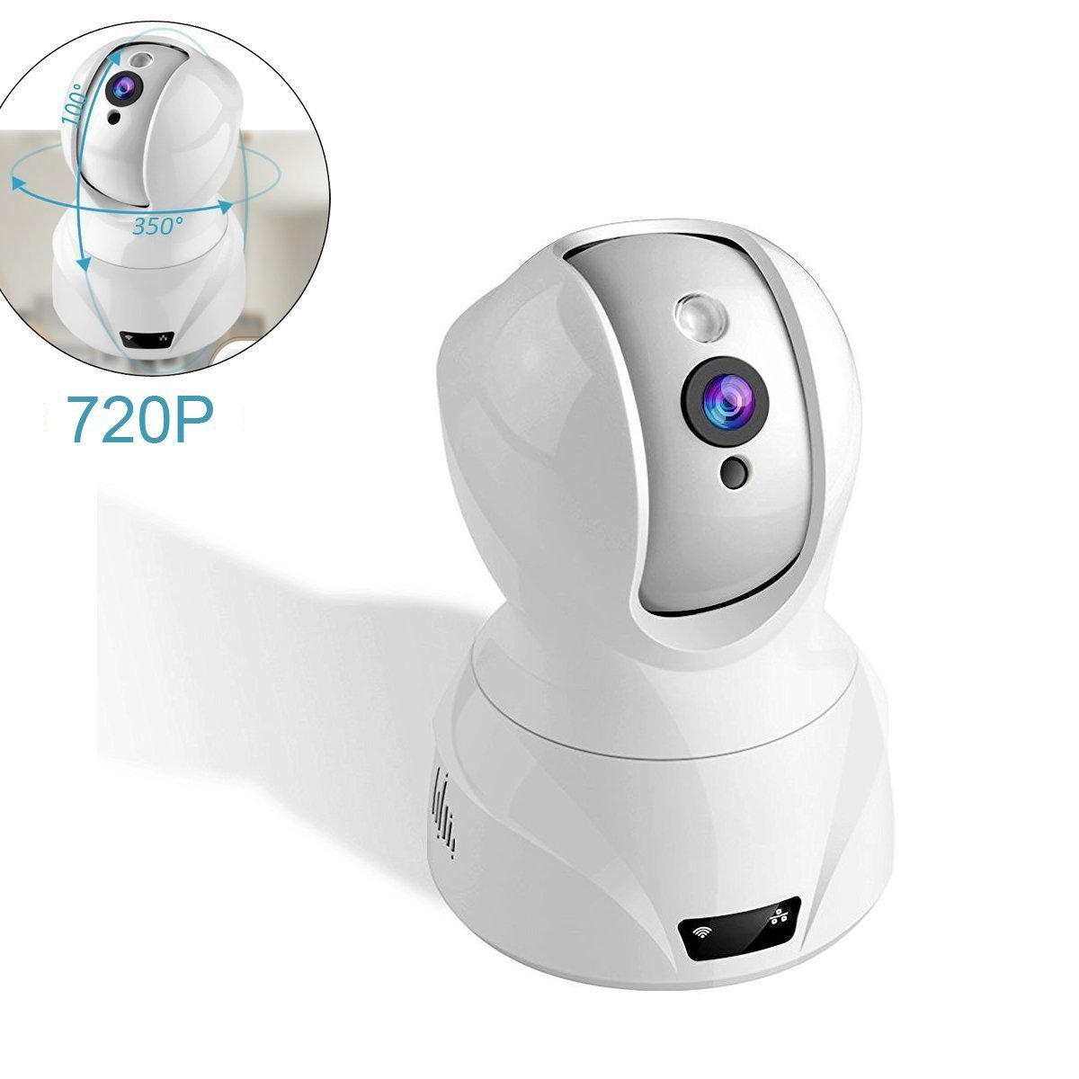 720P Wlan IP Camera, Wireless Home Security Camera, WiFi Surveillance Security System Video Recording Dome Camera, Monitor for Baby & Pet (720P, White), Topgio