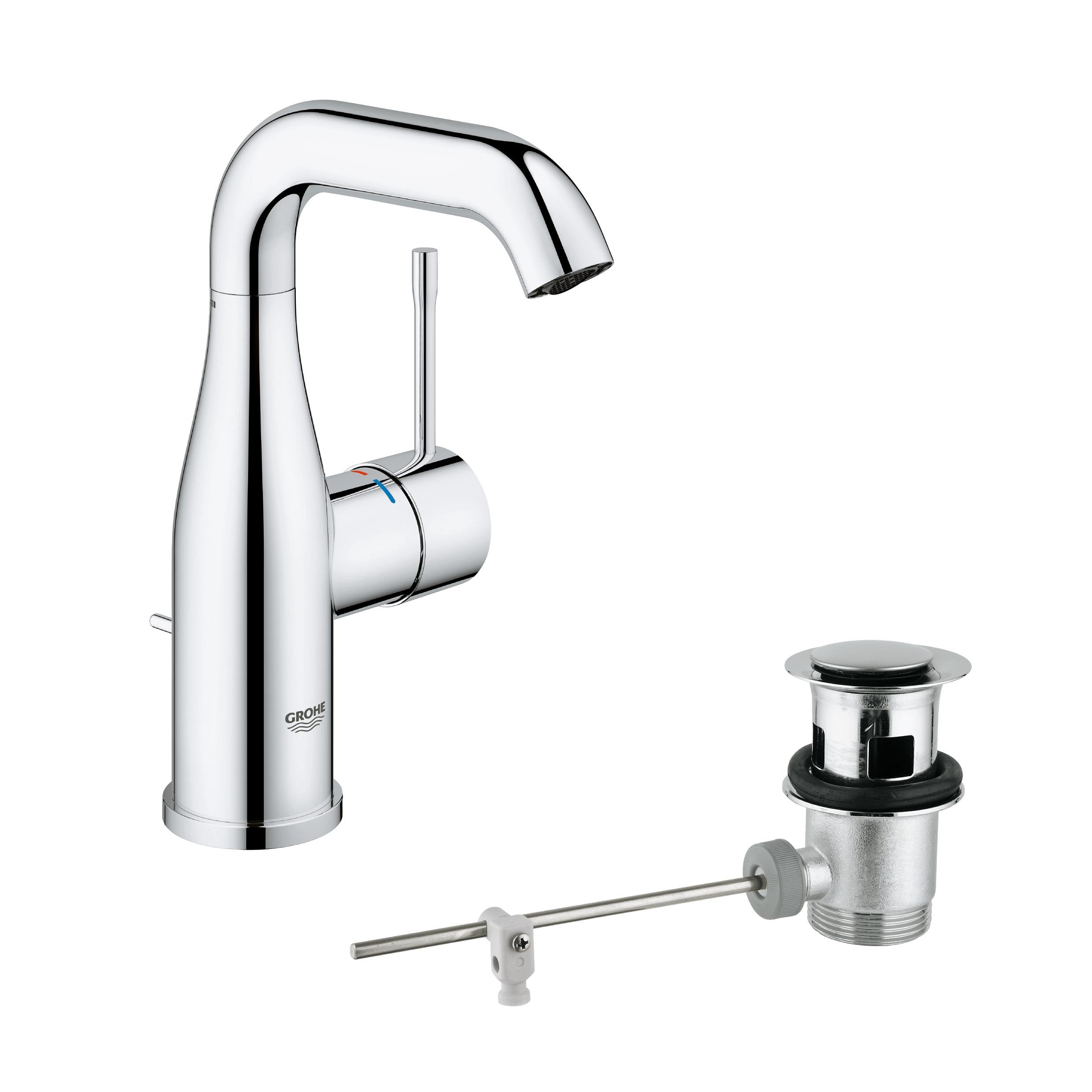 GROHE Essence Basin Tap with Pop-Up Waste Set (M-Size 193mm, Curved Swivel Spout, 28 mm Ceramic Cartridge, Water Saving, 3/8 Inch Tails, Min. Pressure 1 Bar), Chrome, 23462001 โ image 1