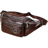Vooo4cc Leather Fanny Pack Mens Genuine Leather Waist Bag Sport Travel Hiking