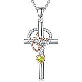 Stethoscope Cross Necklace for Women 925 Sterling Silver Nursing Medical Pendant Necklaces with Birthstone, Doctor Nurse RN Registered Graduation Jewelry Gifts for Her