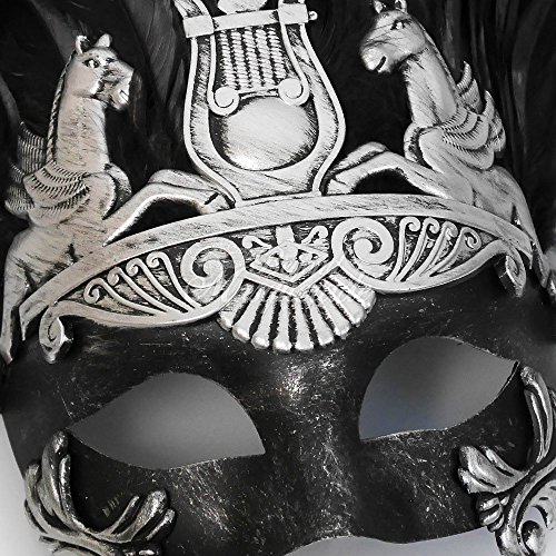 Mens Roman Silver Masquerade Mask with Feathers