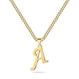 Mens Necklace - Gold Initial A Letter Pendant