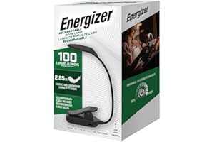 Energizer Rechargeable LED Book Light, Clip On Reading Light with Flexible Neck for Reading in Bed, Micro-USB Charging Cable Included, Pack of 1, Black