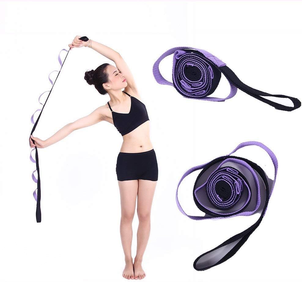 Kottle 10 Fixed Loops Anti-slip Durable Cotton Yoga Strap, Multi-grip Stretching Strap for Flexibility and Physical Therapy Fitness Exercise (Purple)