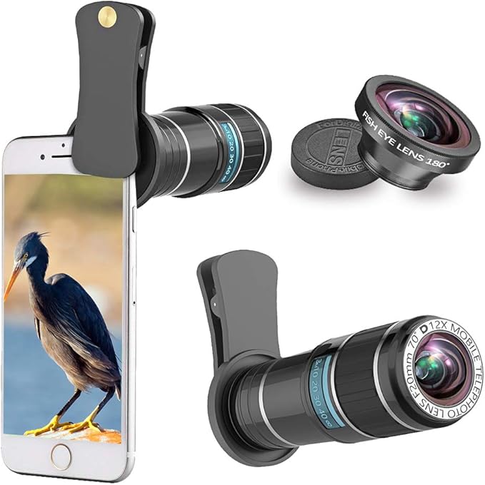 ARORY Smartphone Camera Lens Kit, 12x Telephoto Lens + 180 Degree