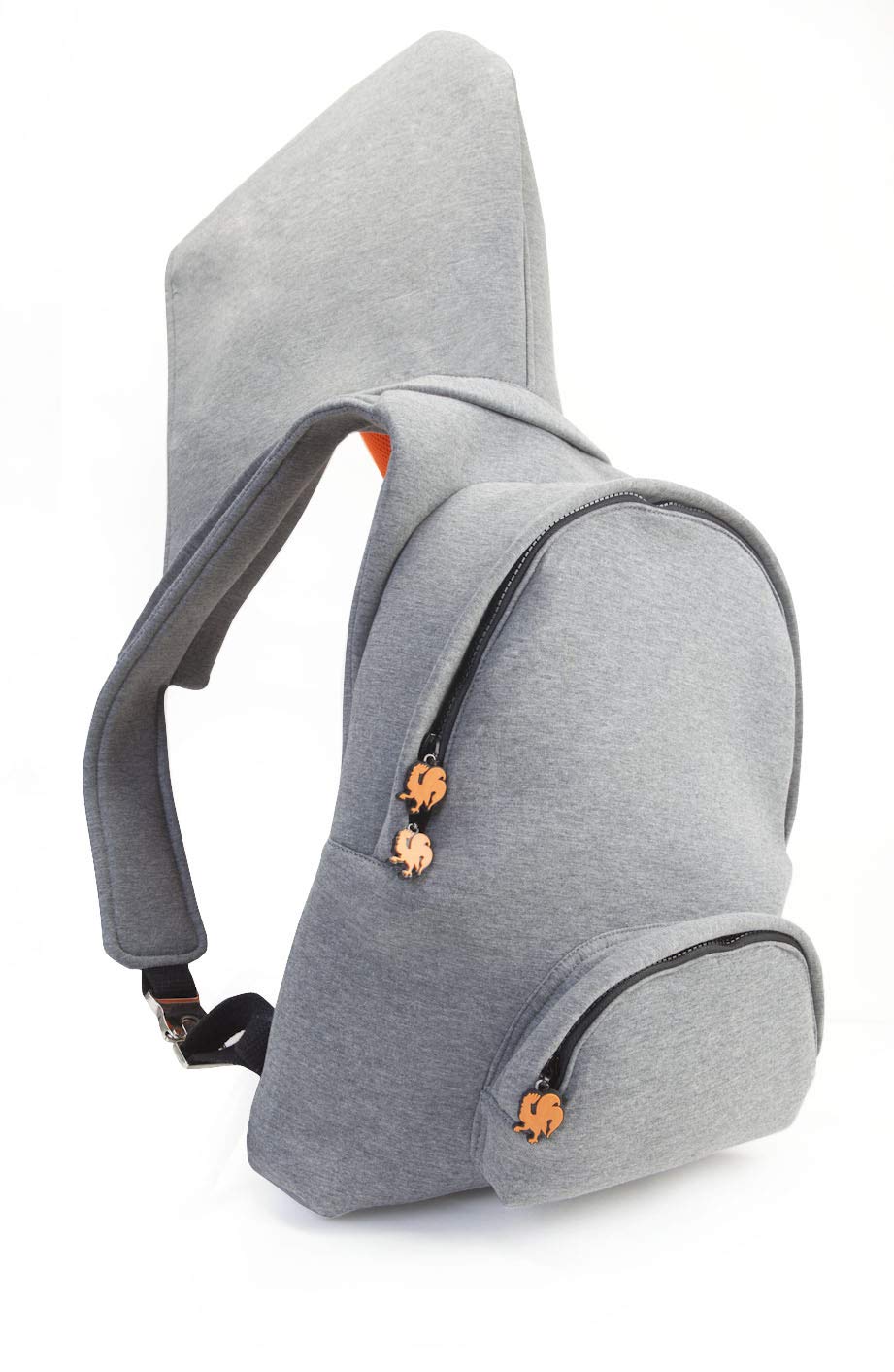 Morikukko Unisex-Adult Hooded Backpack Grey Neon Orange Backpack Grey (Grey Neon Orange)