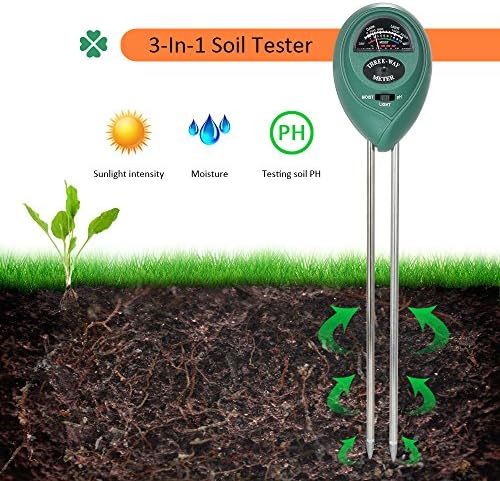 Hmjunboys Soil Tester Soil pH Meter, 3 in 1 Soil Test Kit for Moisture, Light &amp; pH/Acidity, Gardening Tool for Home, Garden, Lawn, Farm, Plants, Indoor &amp; Outdoor Plant Care. (No Battery Needed)