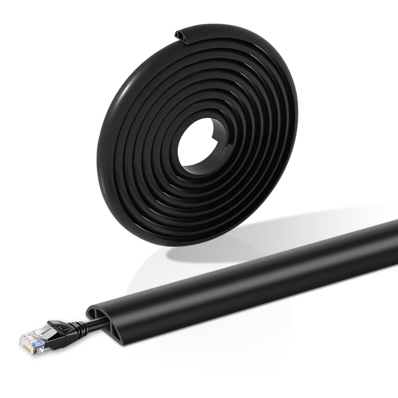 Floor Cable Protector, 2M Cable Covers for Wires Floor Cord Hiders with Small Single Channel, Flexible PVC Cable Floor Cover for Office, Home External Cable Protection, Black, 11mm (W) x 7mm (H)