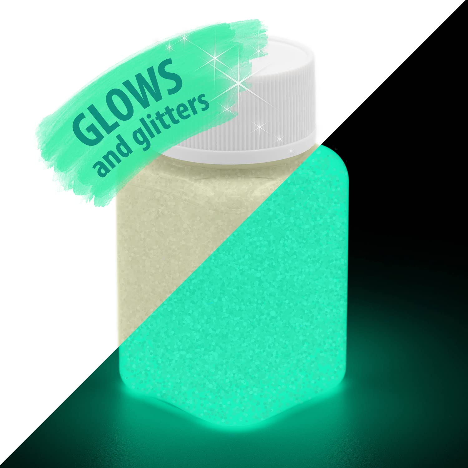 lumentics Glitter Glow Colour Green Yellow 100 ml – Glow in the Dark Colour Afterglow Colour with Glitter, Glow-in-the-Dark Craft Colour, UV Glow Colour (Blue/Green)