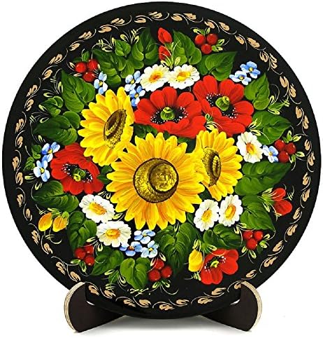 Ukrainian Souvenir Folk Art Floral Style Wooden Hand Painted Round Platter - Ethnic Home Decor - Perfect Gift from the Heart of Ukraine for Beautiful Kitchen
