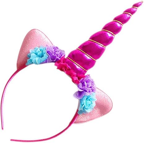Amazon ユニコーンホーン カチューシャ キラキラ ヘッドバンド 可愛い花飾り フラワー コスプレ パーティー 誕生日 派手な ドレス バラ色 コスプレ 仮装 通販