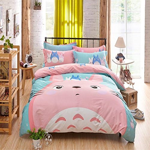 YeeKin Home Duvet Cover Sets 4Pc,100% Cotton Cartoon Totoro Print Bedding Sets Queen Twin Size Kids Totoro Bedlinen No Comforter,Twin Size 3Pc