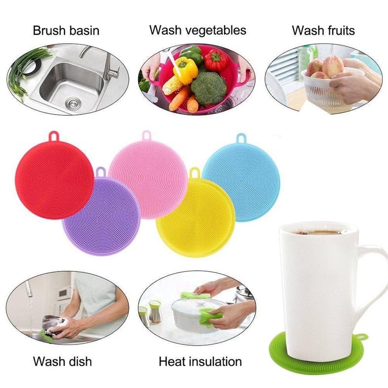 ATEVON Silicone Dish Scrubber Sponge Mildew Free, Non Stick, Heat Resistant Kitchen Cleaning Supplies Sponges Multicolor 1