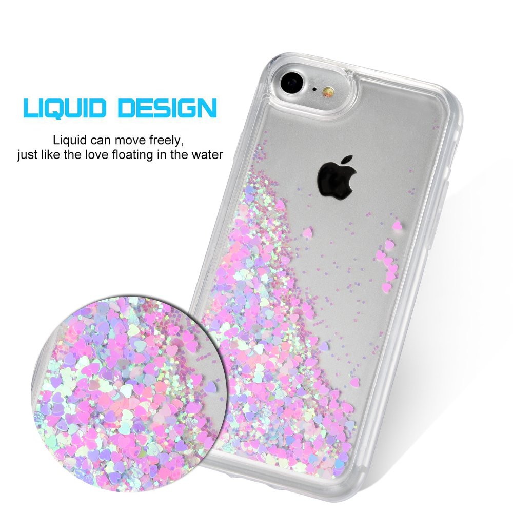 iPhone 7 Case, iPhone 7 Liquid Case, VEGO Glitter Sparkle Bling Flowing Floating Case Cover Fashion Creative Design for Girls for iPhone 7 4.7 inch (BluePink)