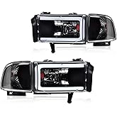 GRAND ORANGE LED Strip Headlights Fit 1994-2001 Dodge Ram 1500 | LED Light Strip Headlamps Assembly,Fit Dodge Ram 2500 3500 1994-2002,Clear Lens Black Housing Clear Reflector,Left &amp; Right