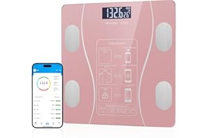 OOYY Smart Body Fat Scale with Led Display - Digital Bathroom Scale with Bluetooth, Accurate Body Composition Measurement, Muscle Mass, BMI, and Body Water Analysis - Pink