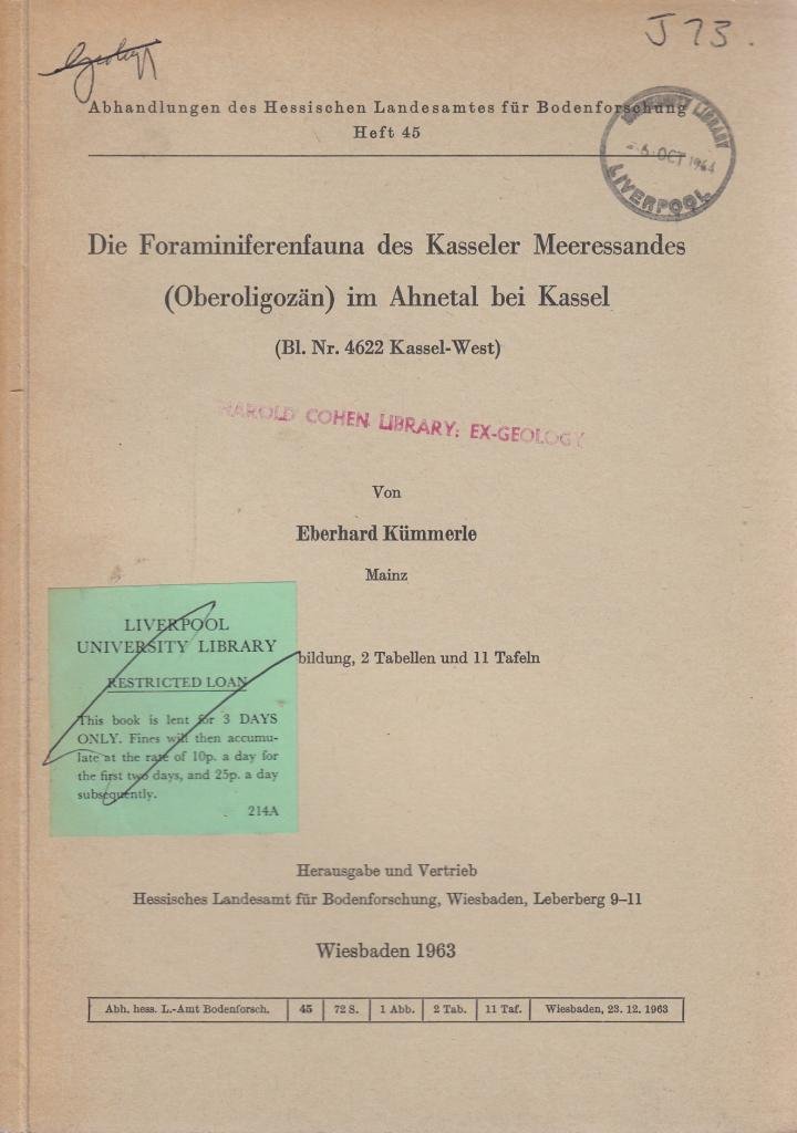 Die Foraminiferenfauna Des Kasseler Meeressandes Oberoligozan Im