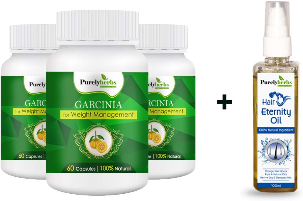 Purelyherbs Garcinia Cambogia Natural Weight loss Supplement - 180 Capsules (800 mg per capsule) + 100 ML Hair Eternity Oil