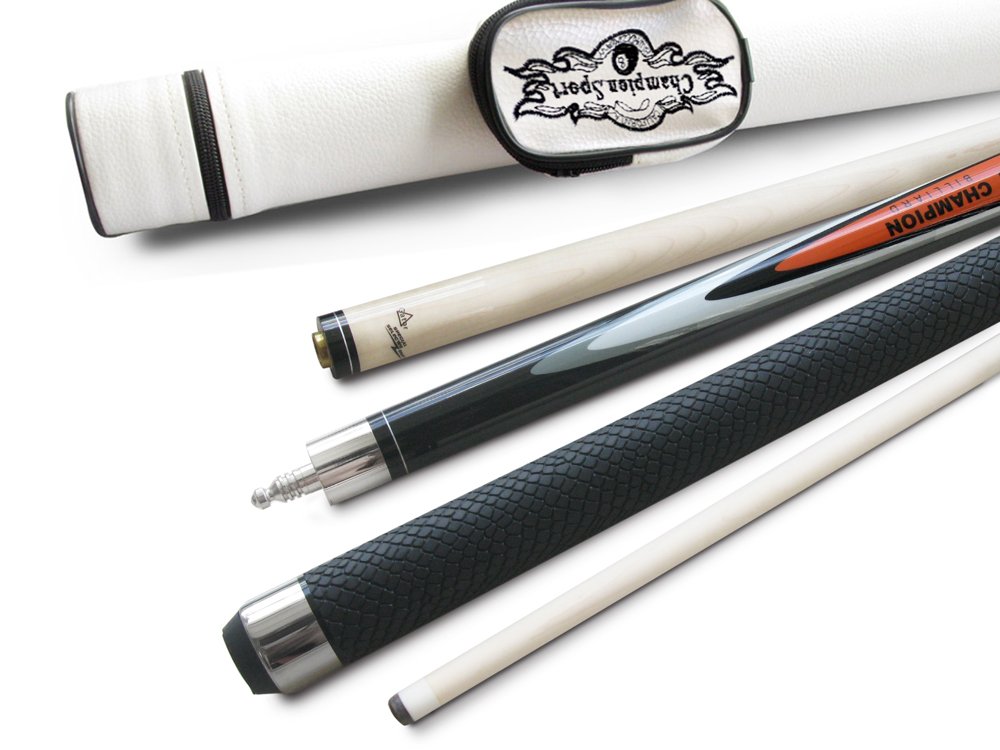 Champion Spider Gator or Snake Skin Billiards Maple Cue 18-21 oz, White or Black Pool case, Glove