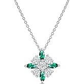 FWM Moissanite Green Emerald Sparkly Pendant Necklace for Women, Ankh Cross/Flower/Round Cross/Square Vintage Design, Solid 925 Sterling Silver, Present to Wife Girlfriend Mom Daughter