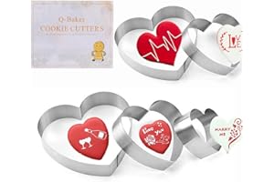 Q-BAKER 5 Pieces Heart Cookie Cutter 3.95", 3.35", 2.75", 2.36",1.37" Valentine’s Day Cookie Cutters for Baking and Decorating Anniversary, Bridal, Engagement and Valentine