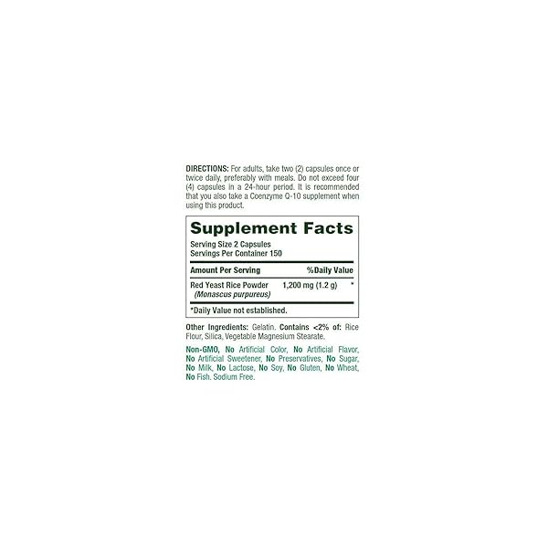 NATURE’S BOUNTY RED YEAST RICE, HERBAL SUPPLEMENT, 600MG, 250 CAPSULES