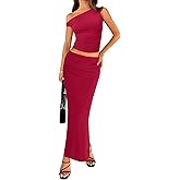 CFLONGE Womens 2 Piece Outfits Summer 2025 Casual Bodycon Maxi Skirt and Top Set for Women Dressy for Cocktail Party