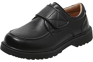 ELIOGN Boy School Shoes Kids Oxford School Uniform Loafer Girls Church Dress Shoes Black Hook and Loop Comfort Boys Tainers