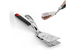 Yukon Glory™ Premium Stainless-Steel, Rubber-Grip Tongs-Spatula, Perfect for Grilling, Cooking, Frying, and Griddling