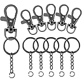 100 Pcs Lanyard Snap Hooks and Key Rings with Chain and Jump Rings for Keychain Lanyard DIY Jewelry Crafts Accessories(50 Swivel Snap Hooks +50 Flat Key Ring with Chains) (Black)