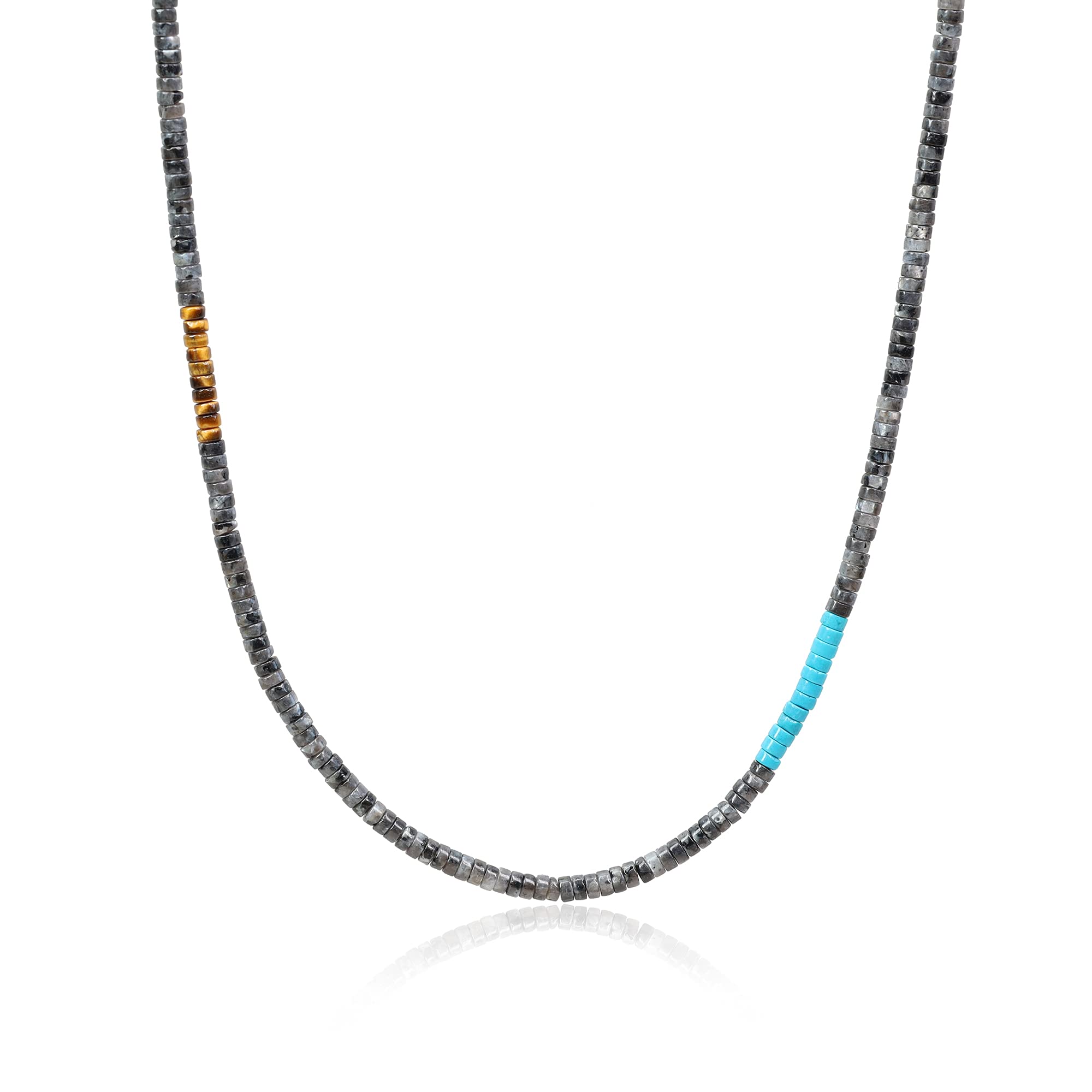 COAI Mens Womens Heishi Genuine Labradorite Stone Beaded Necklace 65cm