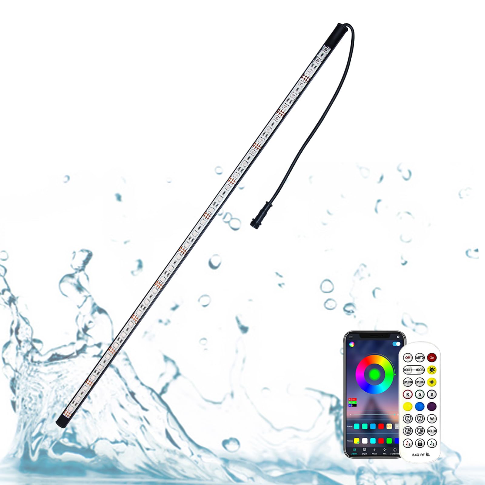 LONGRUNNEW 60CM LED Strip Color Changing Garden Show Lights for Pond Spillway Waterfall, APP Control Waterproof Lighting Bar for Home Decoration Pool Fountain Landscape Lighting, Aquarium