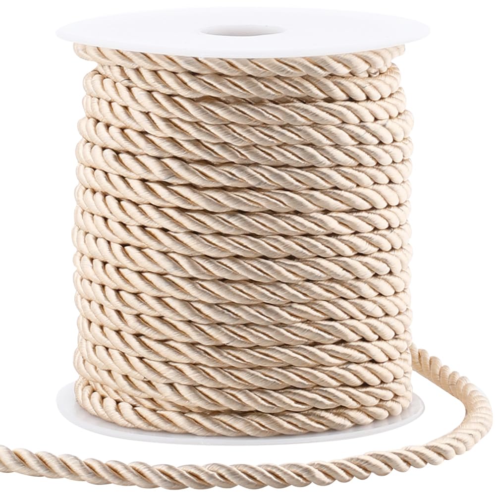 GORGECRAFT 20m*5mm Twisting Cord Polyester Twist Silk Rope Twine Decorative Braided Cording Thread Honor Cord Ribbon for Home Decor Curtain Tieback Upholstery Graduation Sewing Crafting PeachPuff