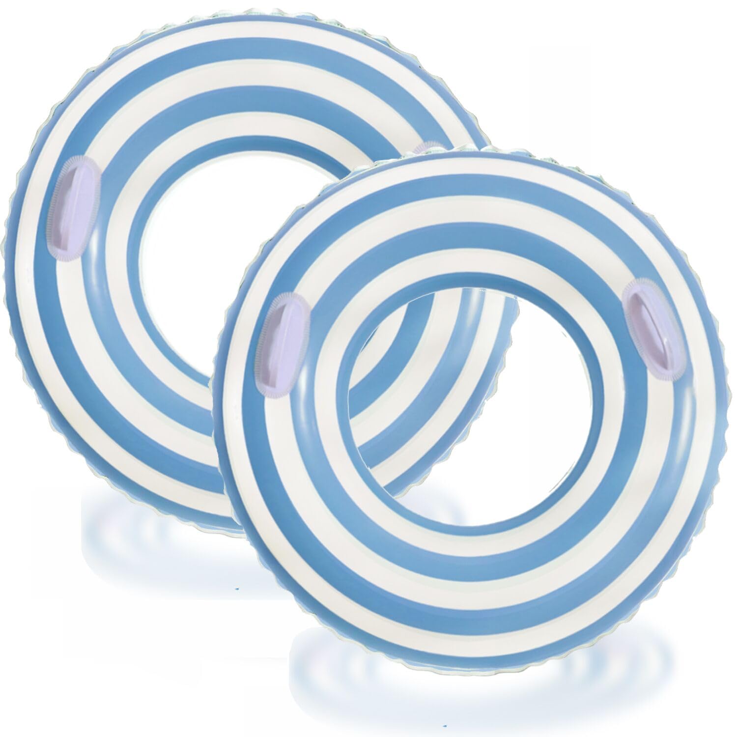 Photo 1 of 2 PCS 42 inch Extra Large Striped Pool Floats for Adults Swimming Rings Tube with Handles -Inflatable Pool Float Tube for Adults Pool Floats for The Beach, Party, Vacation (Blue, XL)