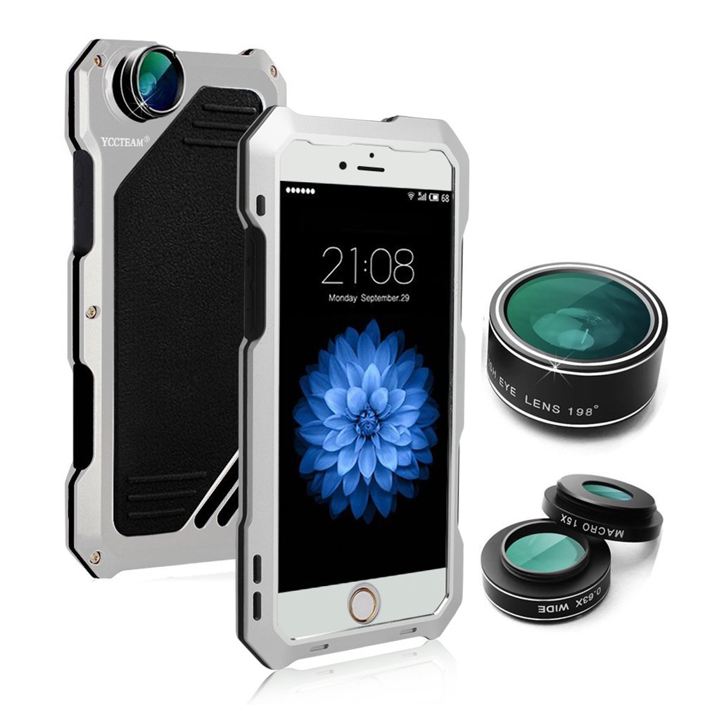 iPhone 7 Case Slivery, CBSKY 3in1 Aluminum Impact Resistance Shockproof Dustproof Ptotective Case Cover For Apple iPhone 7 Fisheye + Macro + Wide Angle Camera Lens