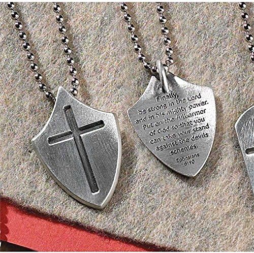 RELIGIOUS JEWELRY FOR MEN OR WOMEN, Pewter Necklace Shield/Cross with 21 inch Chain
