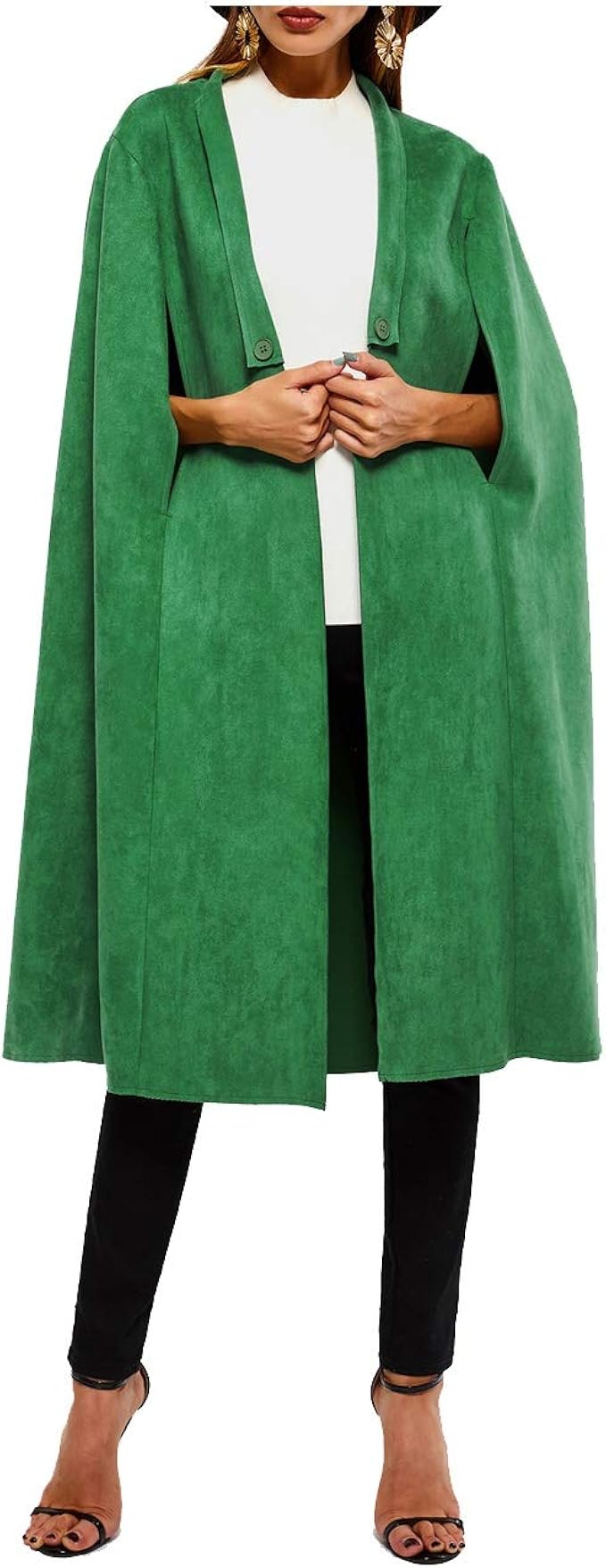 Women Suede Cape Coat Vintage Elegant Faux Leather Autumn Winter Warm