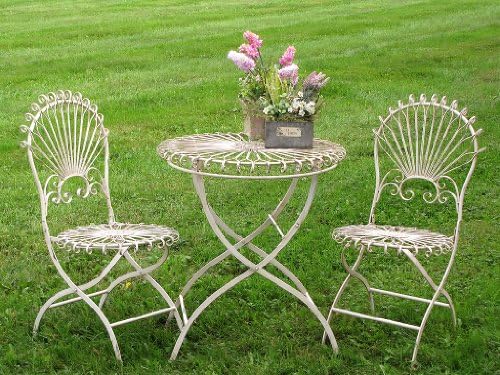 Iron Antique Look Bistro Table and 2 Chairs Set - Antique White