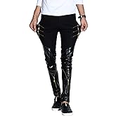 DSDZ Rock Punk Men's Zippers Patch PU Leather Hip Hop Skinny Motocycle Pants
