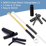 ELECTRAPICK 560 Pcs Heat Shrink Tubing Kit 12 Sizes 2:1 45mm Black view 5