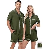 YOPUGEE Couples Matching Pjs Button Up Pajamas 2 Piece Lounge Set Lightweight Sleepwear Short Set S-3XL