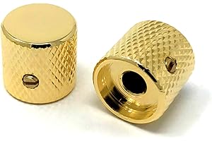 Vintage Forge Gold Flat-Top Barrel Knobs for Fender Telecaster Guitar and Precision P-Bass (Set of 2) 1/4 Inch Solid Shaft BK30US-GLD