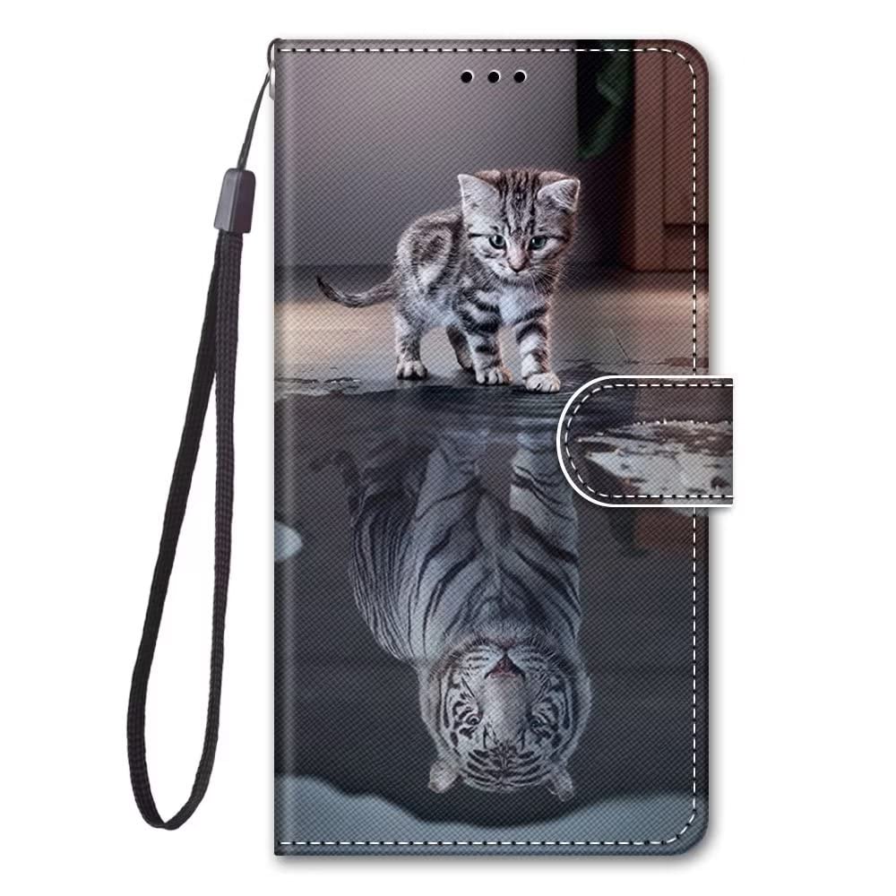 Dfjhure for Oppo A16 / A16S / A54S Case Leather Flip Wallet Phone Case Cover Silicone Shockproof Bumper Cover Stand View Cover with Card Slots Case For Oppo A16 / A16S / A54S- Cat in tiger