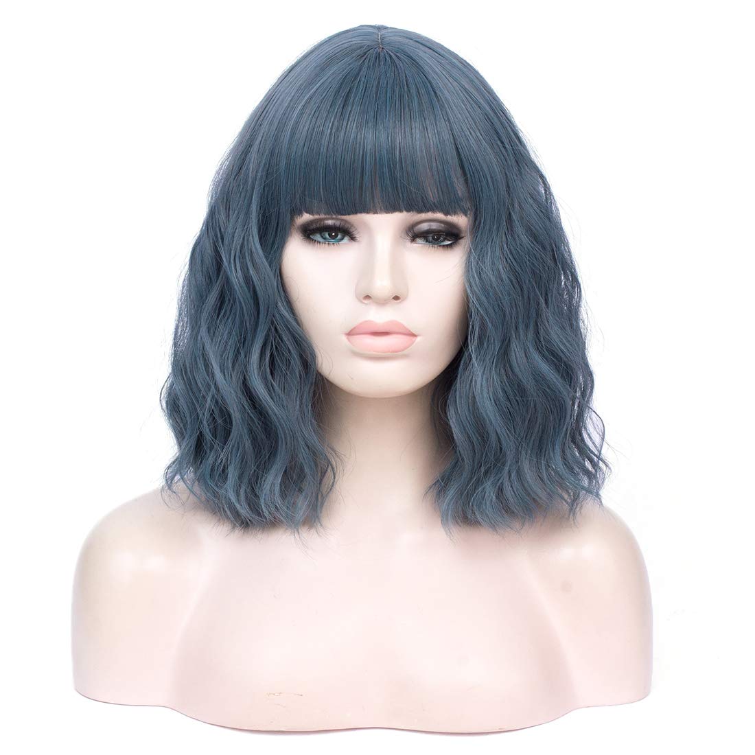 14 inch Fashion Big Wave Curly Bob Short Synthetic Wig Suitable for Women Cosplay Fancy Dress Wig with Free Wig Cap (Dark Grey)