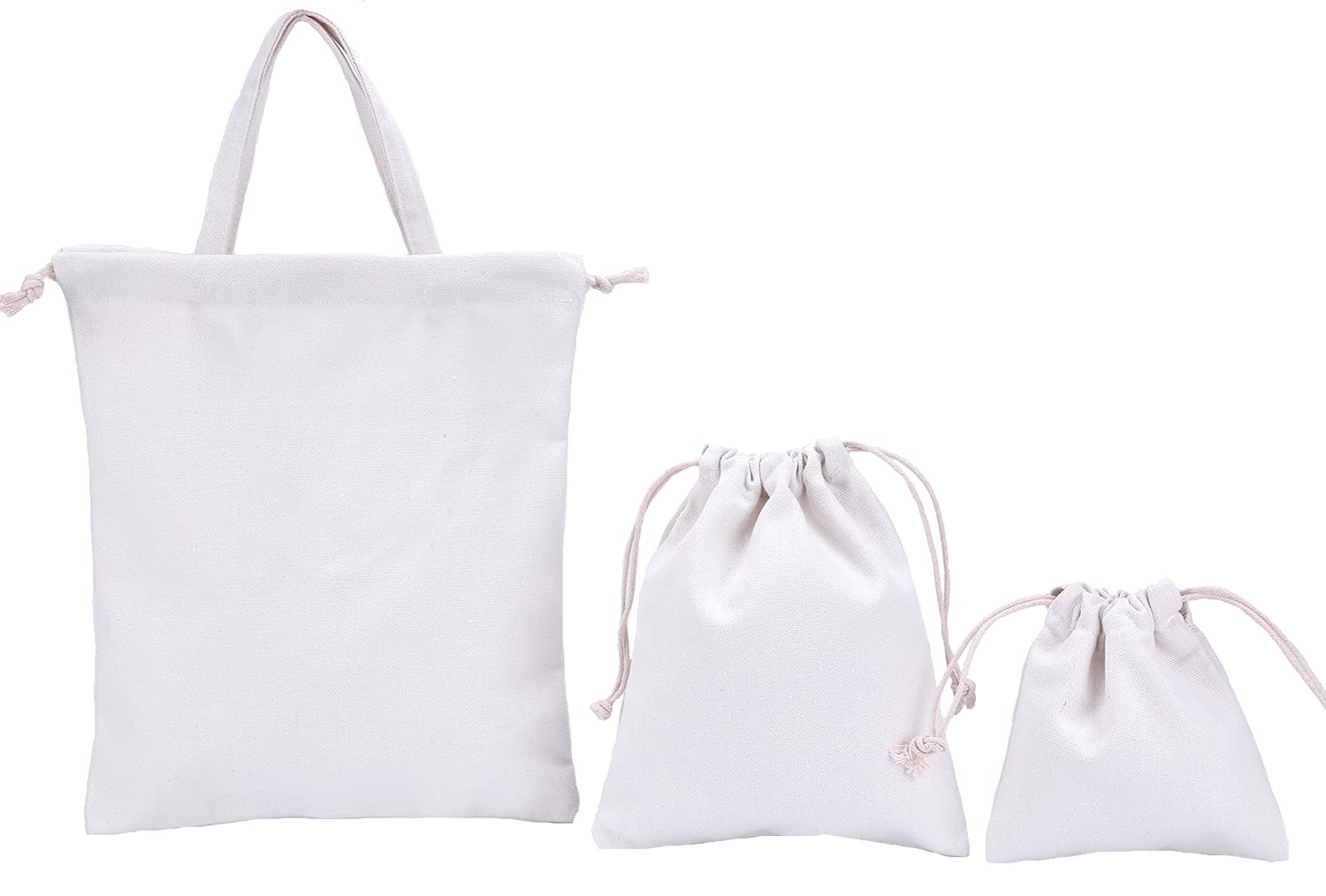 Amoyie 3 pcs Drawstring Storage Bag Set Small Tote Bag for Baby Stuff Travel Home Accessories White