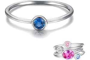 SARIEL Simple Birthstone Rings for Women Mother Jewelry 925 Sterling Silver Colorful Cubic Zirconia Stackable Promise Ring Gift for Her