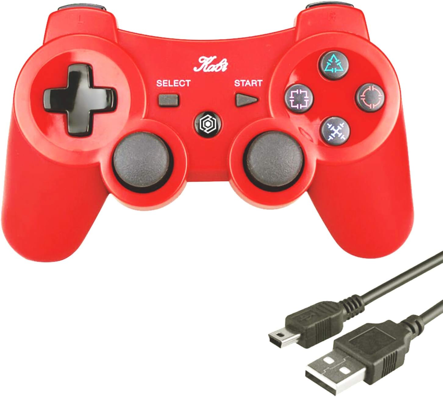 Wireless Bluetooth Controller 6-AXIS Game Pad Double Shock Joystick for PS3 Controller PlayStation 3 Controller with Free Charging Cable Kabi (Red)