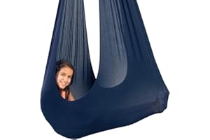 Quility Indoor Therapy Swing for Kids with Special Needs | Lycra Snuggle Swing | Cuddle Hammock for Children with Autism, ADHD, Aspergers | Ideal for Sensory Integration (Up to 77lbs, Dark Blue)